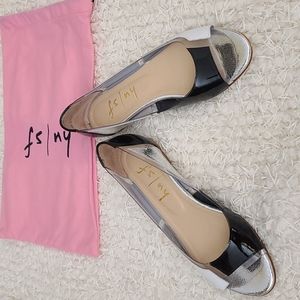 French Sole Black and Silver Flats